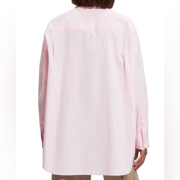 NWT THEORY Pink Multi Downing Bold Oversized Striped Button Down Shirt - Picture 2 of 7